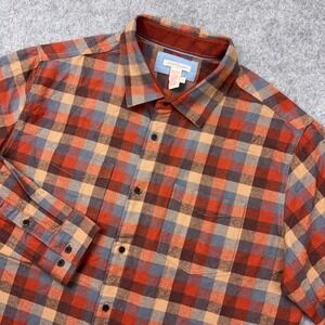 Carbon 2 Cobalt Shirt Mens Large Orange Check Flannel Performance Fall Button Up